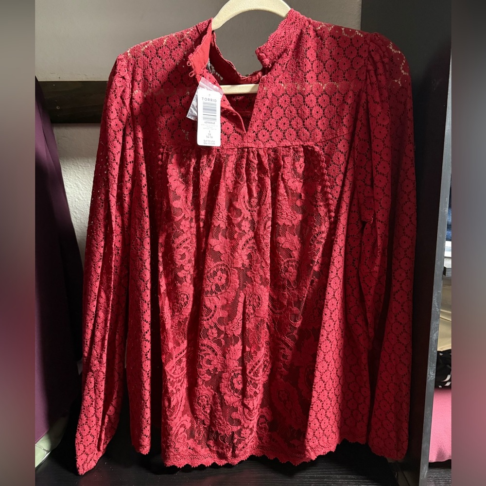 Torrid Red Lace Blouse - Picture 2 of 3